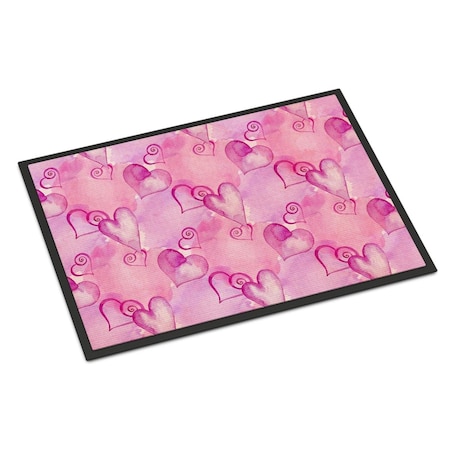 Carolines Treasures Watercolor Hot Pink Hearts Indoor or Outdoor Mat, 18 x 27 in. BB7564MAT